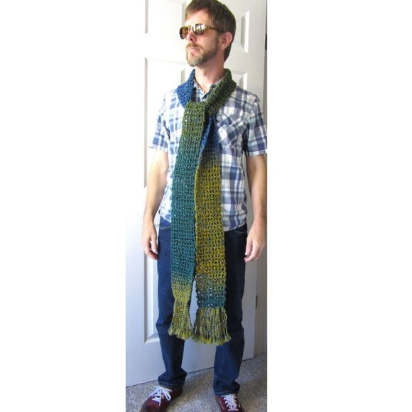 Chunky Irish Greens Scarf 94x5 Long Handmade Crochet Hand Knit Birthday Gift NW - Picture 7 of 7